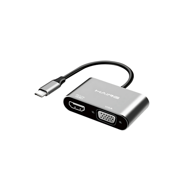 محول من نوع C إلى HDMI + VGA من Haing | دعم شاشتين، HDMI بدقة 4K، VGA بدقة 1080 بكسل