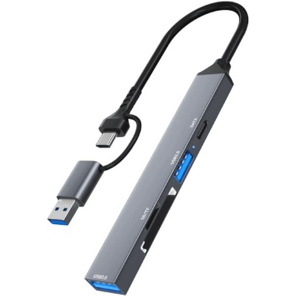 محول هاينج لايتنينج/تايب سي 5 في 1 | USB 3.0، USB 2.0، قارئ بطاقة SD، اتصال متعدد الاستخدامات