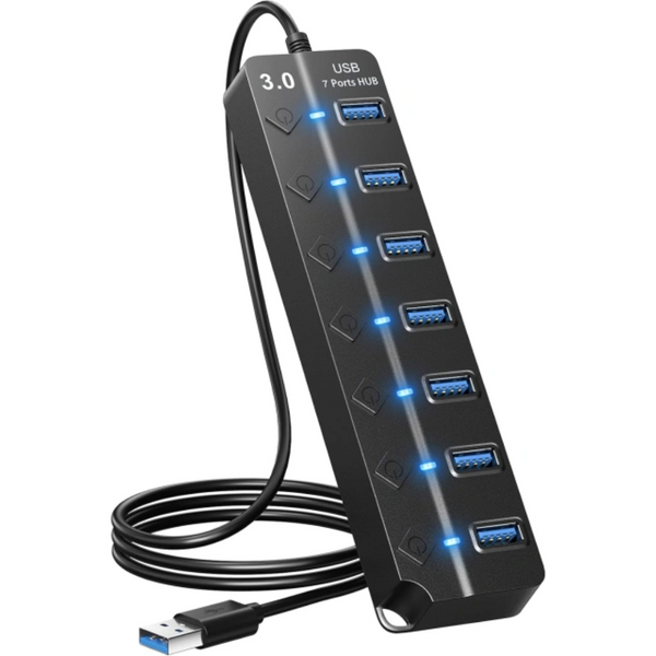 Haing USB 3.0 7-Port Hub with Individual Switches and Lights