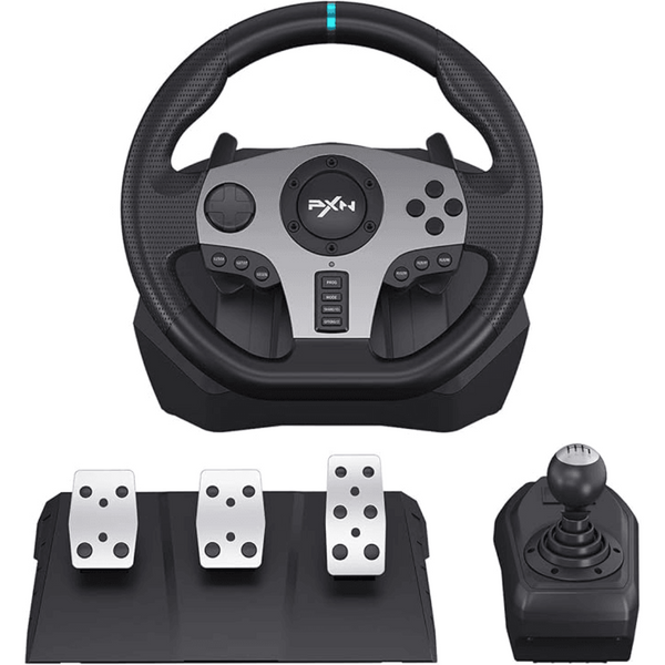 PXN V9 Gaming Steering Wheel – 270°/900° Dual Mode, Force Feedback, with Pedal Set for PC, PS3, PS4, and Xbox