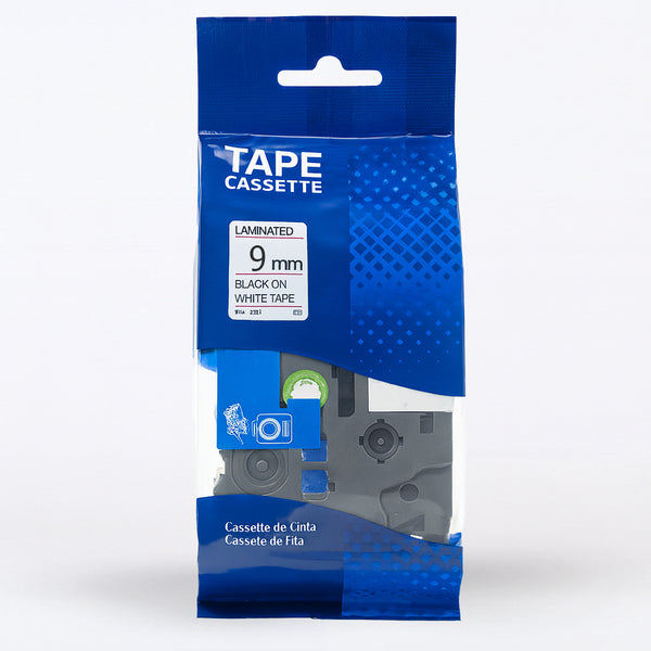 Brother Compatible Laminated Black on White Label Tape Cassette (9mm / 12mm / 18mm / 24mm)