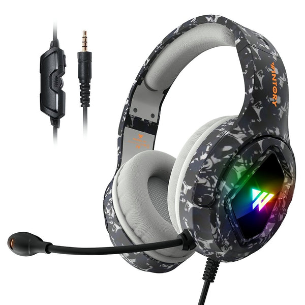 Wintory M1 Wired Over-Ear Gaming Headset with RGB Lights (Camouflage Grey)